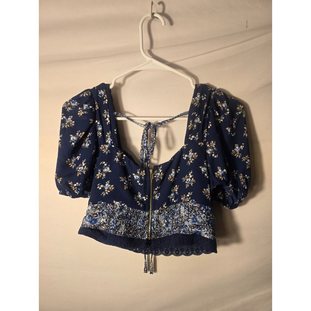 Altar'd State Romantic Floral Boho Crop Top Puffy Sleeves Cottagecore Medium